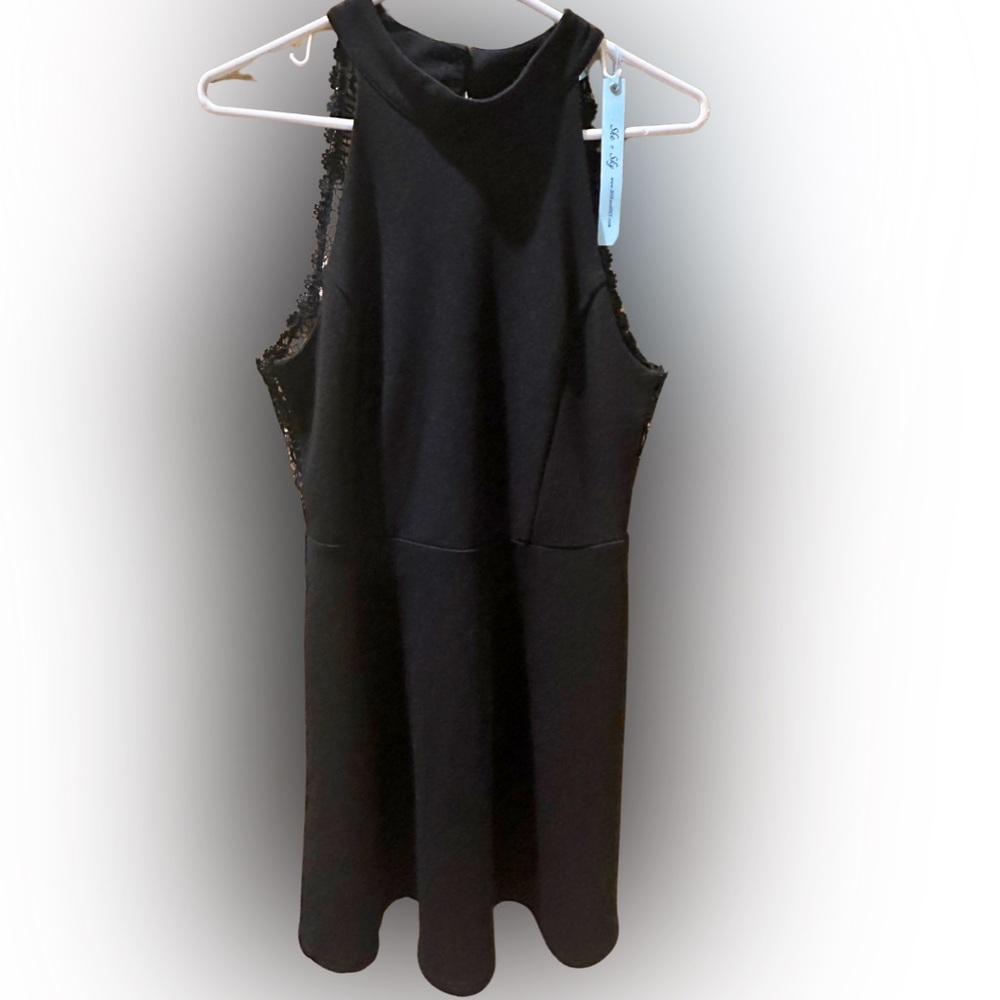 NWT She + Sky Black Sleeveless Fit & Flare Dress – Size M - Lace Back